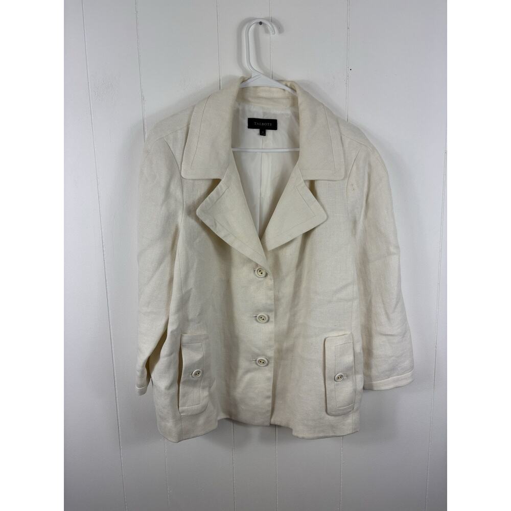 Talbots Women’s Cream Linen Blazer Buttons Pockets Plus Sz 16 Minimalist Office